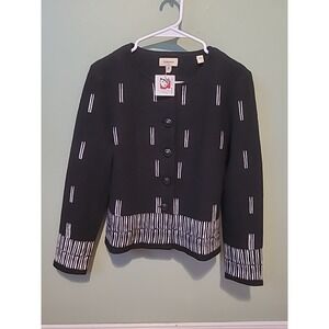 Venario 100% Wool Blazer Black With White Accent Stitching Size Medium NWT